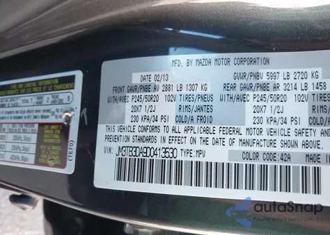 2013 Mazda Cx-9 Grand Touring из США, поврежденный, VIN JM3TB3DA9D0413530